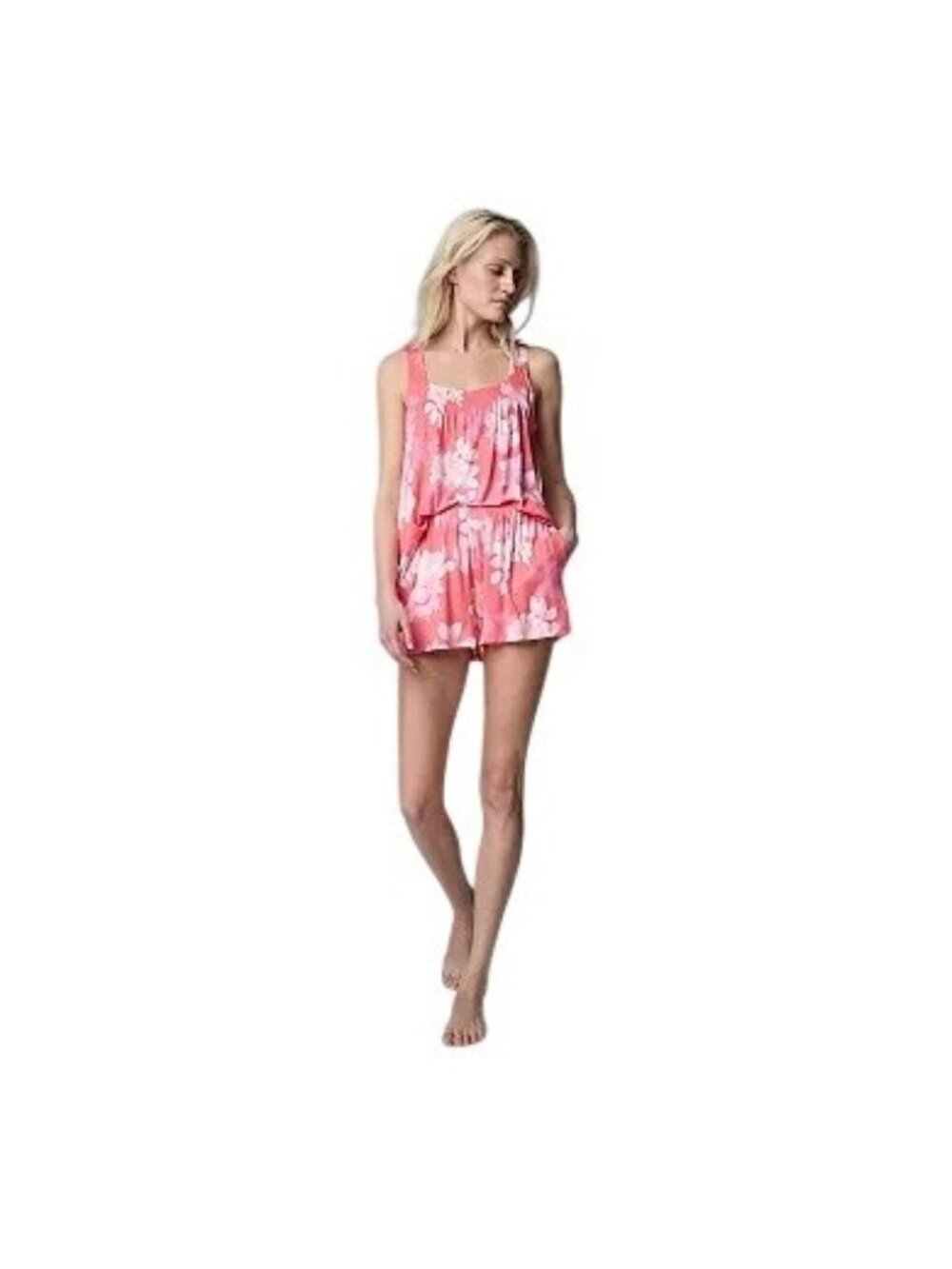 Simply Vera Wang Womens Coral Floral Tank & Shorts Pajama 2 Pc Sets Sz XL New - Picture 2 of 10